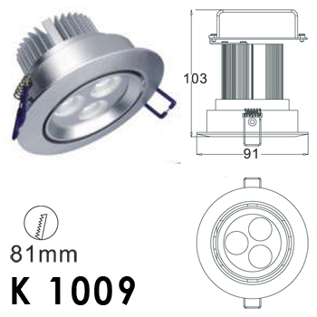 K 1009 - High Power LED 3x3 Watt Down Light