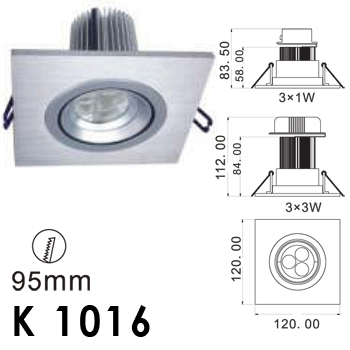 K 1016 - High Power LED 3x3 Watt Down Light