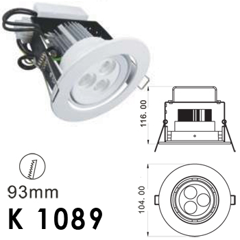 K 1089 - High Power LED 3x3 Watt Down Light